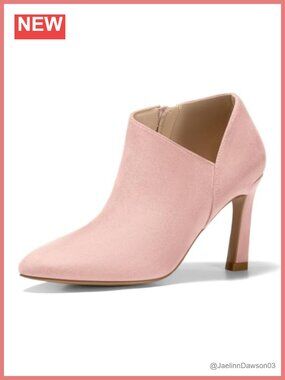Pointed Toe V Cut Ankle Boots Kitten Heel Side Zip Office Booties